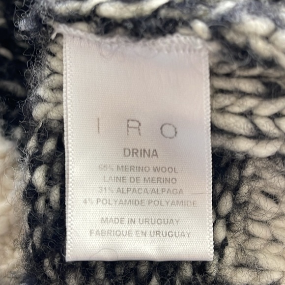 IRO Merino Wool Alpaca Button Front Long Sleeve Black Cream Cardigan Size 4 - Picture 10 of 11